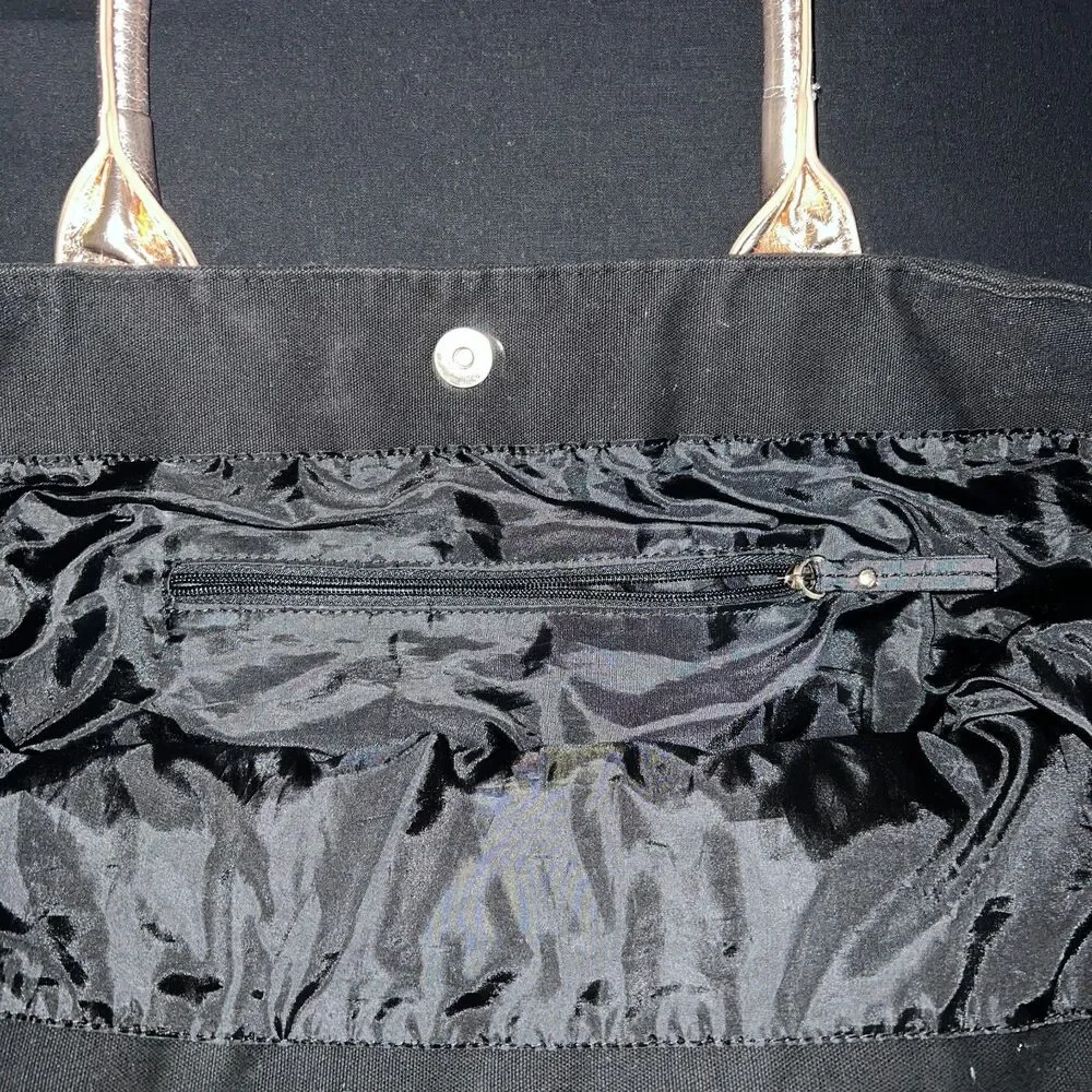 Victoria's Secret Black Canvas Sequin Accent Tote Bag Flight Travel Handbag
